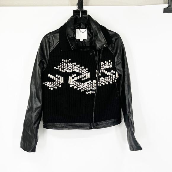 Anthropologie Ett:twa Vegan Leather Sweater Moto Jacket Black - Picture 2 of 7